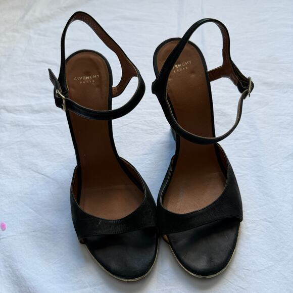 Vintage Givenchy Paris Suede Strappy Wedge Heels w/ Gold Trim, Size 38.5 - Picture 6 of 6